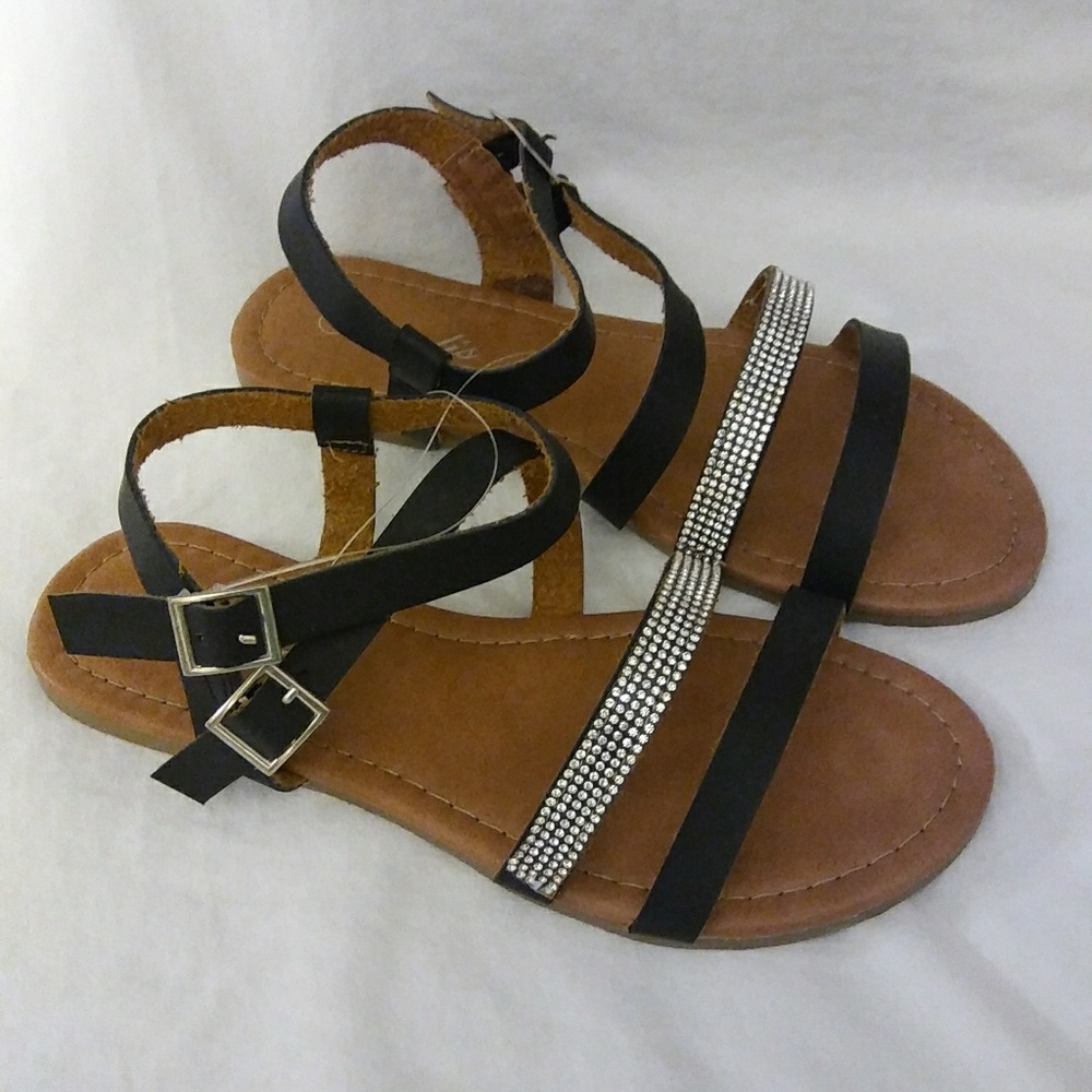 Girl's Double Ankle Strap Sandal w Rhinestones